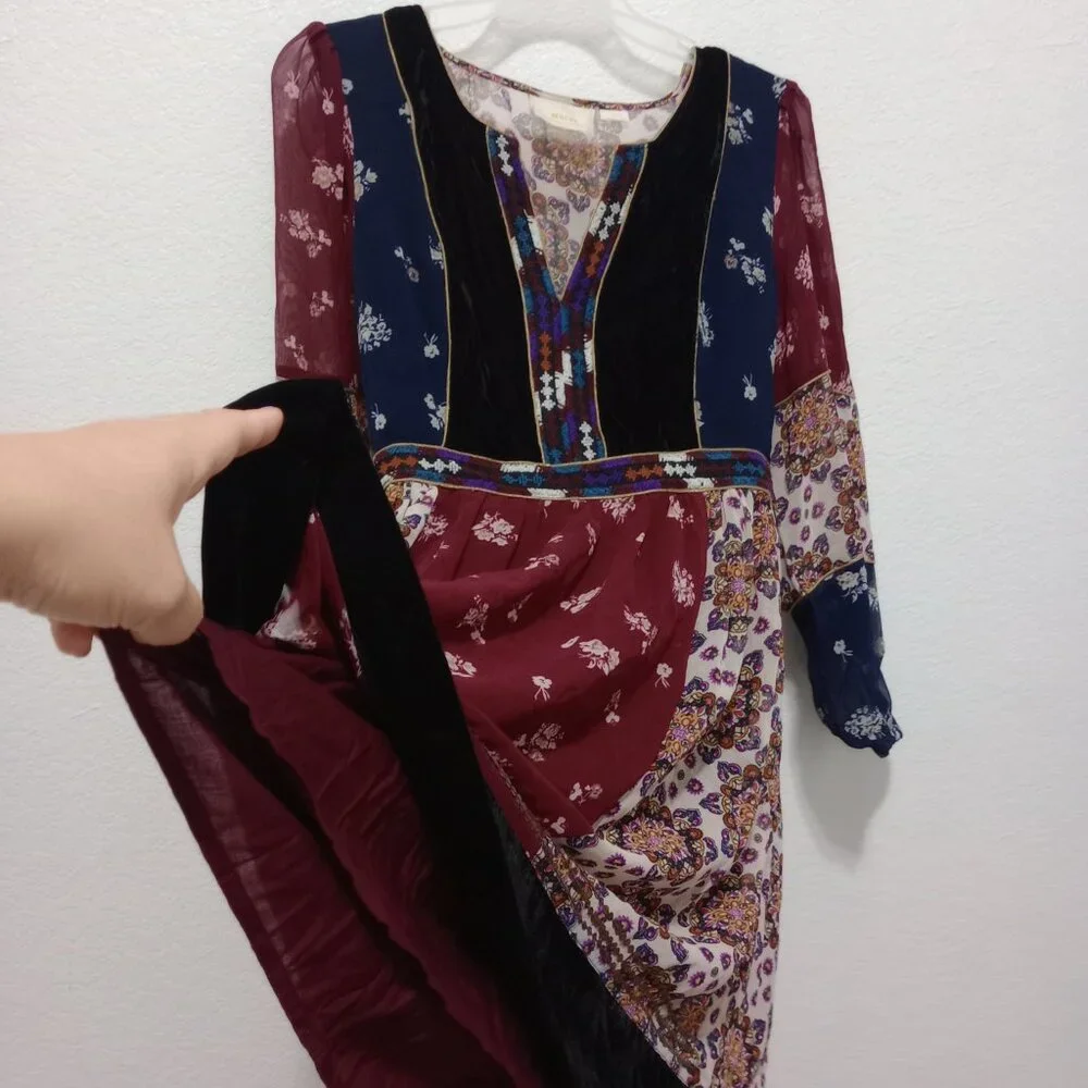 Anthropologie Maeve Quartier Latin Embroidered Patchwork Velvet Floral Dress - Picture 6 of 10